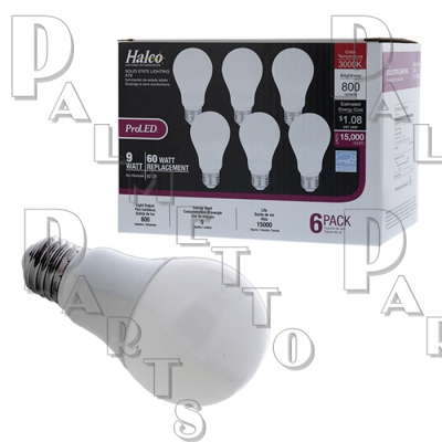 6-PACK- 9W (60W Eq.) LED A19 3000K Non-Dimmable Medium Base