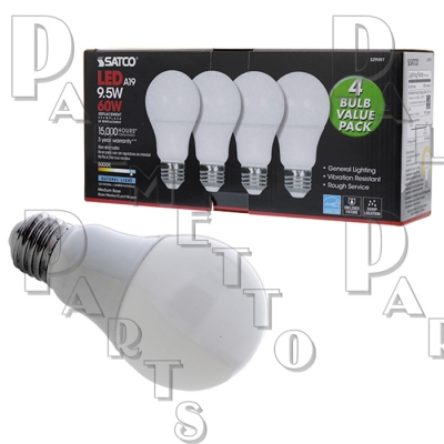 4-PACK 9W (60W Eq.) LED A19 5000K Non-Dimmable Medium Base