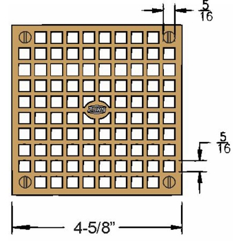 Zurn 5&quot; Square Floor Drain Grate<BR>Plain Brass