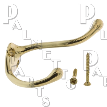 Pl Br HD Dbl Prong Coat Hook