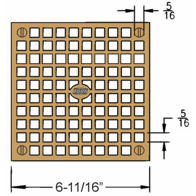 Zurn 7" Square Floor Drain Grate<BR>Plain Brass