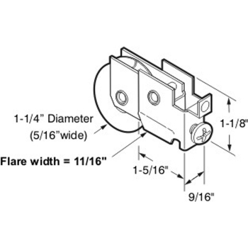 Roller -Rear Tab 9-16&quot; W 1-1/8&quot; H