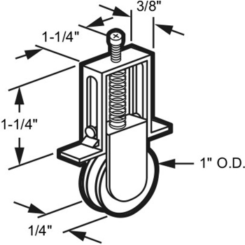 Spring Loaded Roller -1&quot; Nylon Wheel x 1/4&quot; W