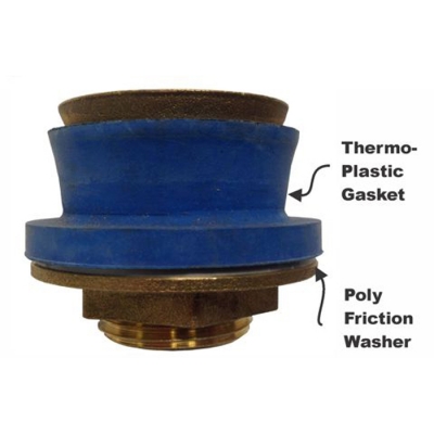 1" x 3/4" Brass Urinal Spud with TPR Gasket & Poly Friction Ring